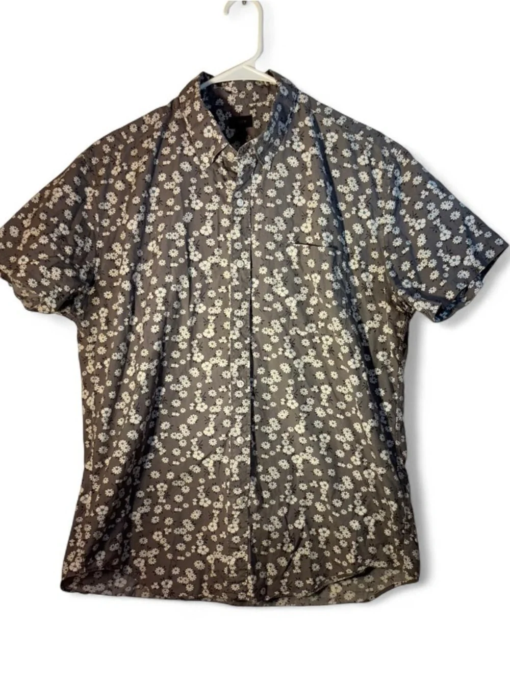 J. Crew Men's Short-Sleeve Floral Button-Down Shirt - Gray & White